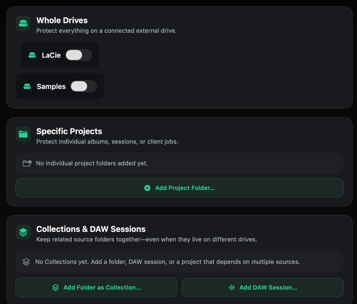 Collection Files Harbor Protect collection files screen